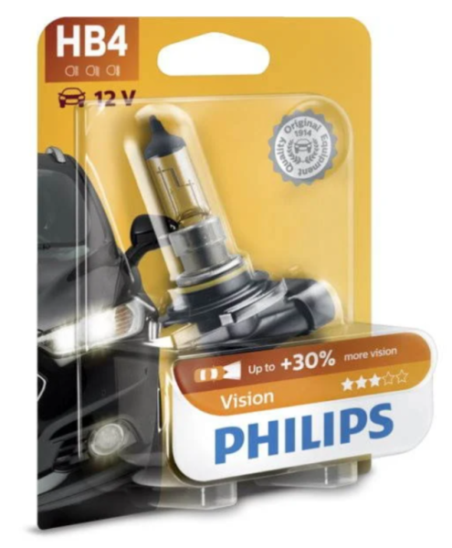 autožárovka PHILIPS HB4 12V 51W P22d VISION + 30% více světla