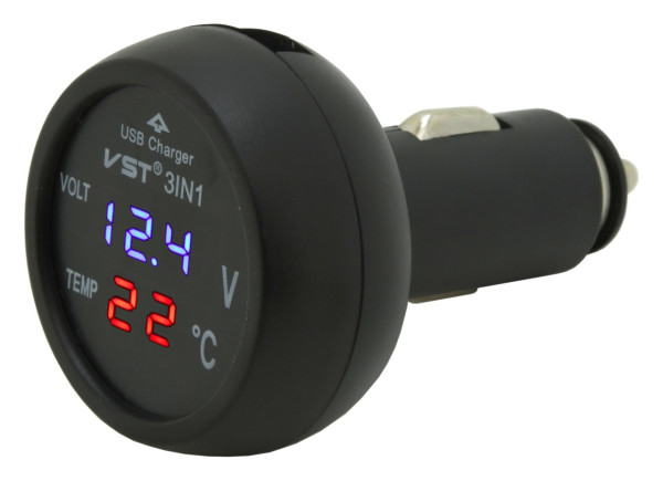 ZÁSTRČKA MULTI - USB, VOLTMETR, TEPLOMĚR - COMPASS