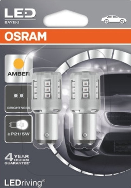 LED žárovka OSRAM 12V BAY15d blistr P21/5W (2 ks) - oranžová