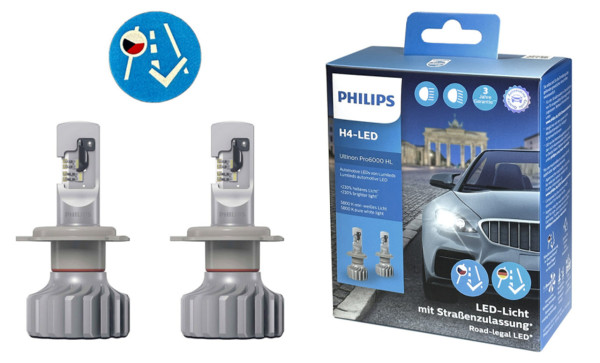 LED žárovka PHILIPS H4 ULTINON Pro 6000 HL (2 ks) + 230%