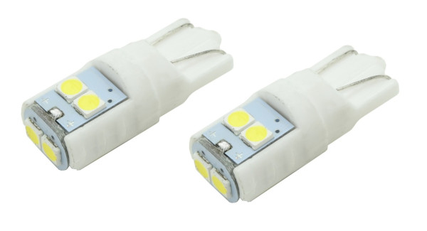 LED žárovka COMPASS 6 LED 3030 12V T10 celosklo (2 ks) - čirá
