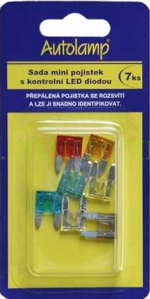 sada MINI POJISTEK s kontrolní LED diodou 5A - 30A - 7 kusů