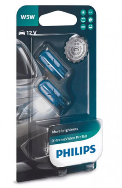 autožárovka PHILIPS 5W 12V W2,1x9,5d celosklo X-tremeVision Pro150 - 2 ks