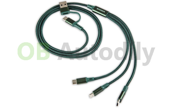 NABÍJECÍ USB KABEL ŠKODA 4v1 original (110 cm) design 2023 - emerald green