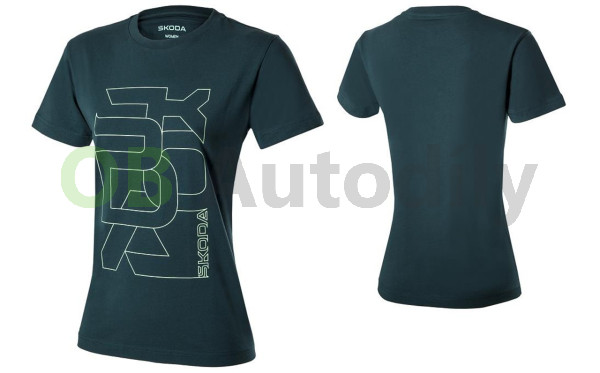 Dámské tričko ŠKODA (velký nápis) original emerald, XL