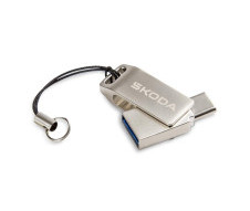 DUÁLNÍ USB ŠKODA original s konektorem USB-C a USB-A (kapacita 32 GB) - stříbrný