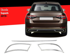 Škoda Superb III face-Nerez rámečky koncovek výfuku + středová lišta S DiZAYN (3 ks)