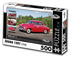 PUZZLE č.76 - ŠKODA 1201 (1958) - červené TAXI - 500 dílků