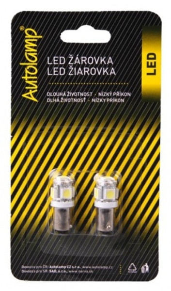 LED žárovka AUTOLAMP 12V 4W BA9s 5 x LED (2 ks) - čirá