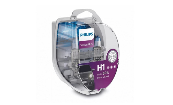 autožárovka PHILIPS H1 12V 55W P14,5s VisionPlus + 60% - 2 ks