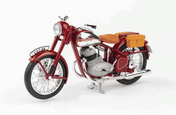 JAWA 350 PÉRÁK (1950) - 1:18 - ABREX - Tmavě Červená s brašnama