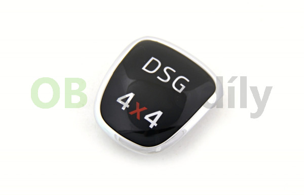 NÁHRADNÍ PLAKETKA ŘADÍCÍ PÁKY ŠKODA (automatická převodovka) s nápisem DSG 4X4 - červené X