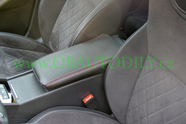 Škoda Superb III-Kožený potah loketní opěrky Jumbo Box - červené prošití