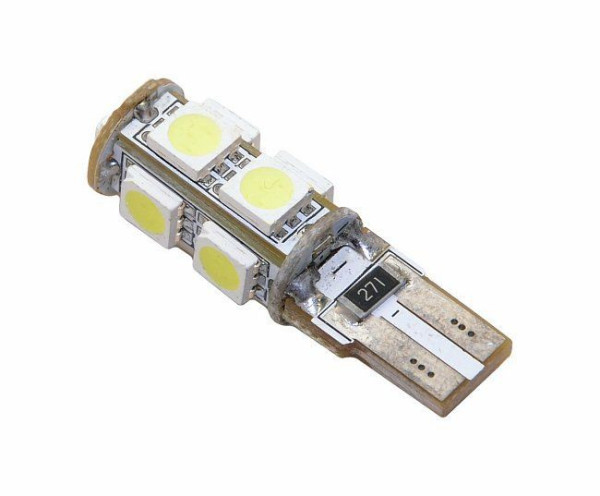 LED žárovka COMPASS 9 SMD LED 12V T10 s REZISTOREM CAN-BUS read celosklo (1 ks) - čirá