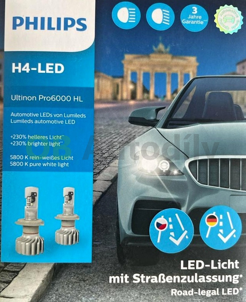 LED žárovka PHILIPS H4 ULTINON Pro 6000 HL (2 ks) + 230%