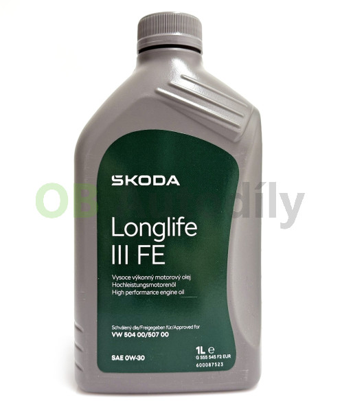 Motorový olej 0W-30 ŠKODA Longlife III FE original - 1 litr