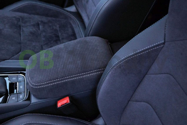 ŠKODA KAROQ-POTAH LOKETNÍ OPĚRKY JUMBO BOX ALCANTARA - bílé prošití