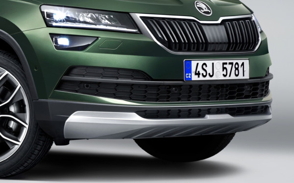 ŠKODA KAROQ-SPOILER PŘEDNÍHO NÁRAZNÍKU original - stříbrný