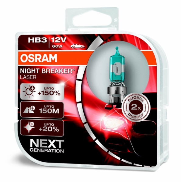 autožárovka OSRAM HB3 12V 60W P20d Night Breaker Laser (2 ks) + 150% více světla